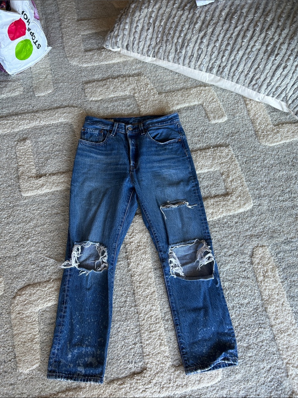 Levi's Distressed Dark Blue Straight-Leg Jeans